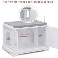 Sweetgo SG1091WT Cat Washroom Storage Bench Cabinet and Litter Box Cover with Removable Partition Wall and Pet Bed Cushion, White