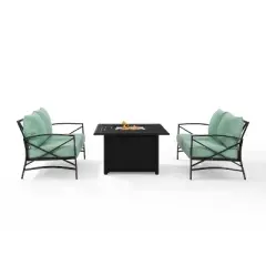 Kaplan 3pc Outdoor Conversation Set with Fire Table & 2 Loveseats - Mist - Crosley