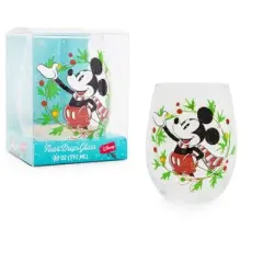 Silver Buffalo Disney Mickey Mouse Christmas Wreath Stemless Wine Glass | Holds 20 Ounces