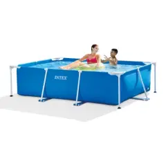 Intex 86" x 23" Rectangular Frame Above Ground Outdoor Home Backyard Splash Swimming Pool with Flow Control Valve for Draining