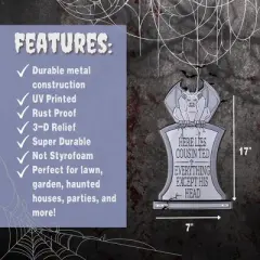 3D Halloween Metal Ghost Tombstone- 6 Designs (17" w Stakes) Durable, Weather Rust Proof, UV Printed- Lawn Decor- No Flimsy Foam Graveyard Headstones