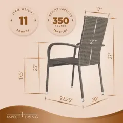 Aspect Living Morgan Outdoor Wicker Stacking Hand Woven All Weather Steel Powder Coated Frame Lightweight Porch Backyard  Garden Balcony - Set of 2