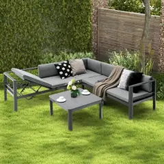 Tangkula 3PCS Patio Furniture Set Aluminum Lounge Adjust Back Recliner Sofa Table Cushion