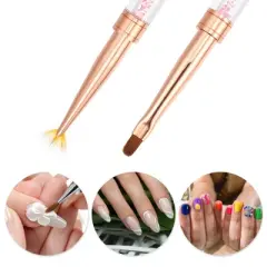 Unique Bargains Double Head Crystal Handle 7mm 7mm Drawing Brush Liner Brush Painting Pen ABS Rose Gold Tone 1 Pcs