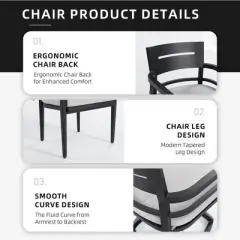 CAVINAS 7 Piece Patio Dining Set Aluminum Dining Table with Chairs Black Sintered Stone Tabletop Outdoor Dining with 6 Chairs for Patio