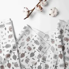 Bacati - Owls in the Woods Gray Beige 100 percent Cotton Universal Baby US Standard Crib or Toddler Bed Fitted Sheet