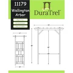 Dura-Trel Wellington Arbor, 72 by 85 Inch PVC Patio Garden Arch, Outdoor Backdrop Frame Decoration or Trellis for Climbing Plants, White