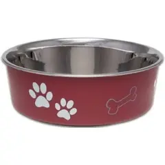 Loving Pets Merlot Red Stainless Steel Dish With Rubber Base - Small