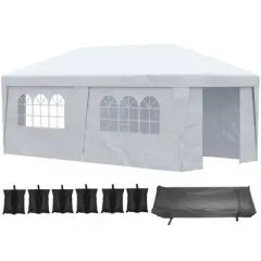 DSVIMOY 10'*19.5' Pop Up Canopy Tent with Sidewalls, Height Adjustable Party Tent, Event Shelter with Double Doors, White, 232.25"*117"*112.25"