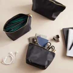 Glamlily 3 Pack Black Nylon Zipper Pouch Bags for Women, Cosmetic Makeup Organizer Bag for Travel, Toiletries, 3 Sizes