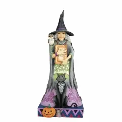 Jim Shore 10.75 In Witch Way? Halloween Figurine , Lightweight Halloween Decor Two-Sided Broom Spell Book Cat (1PC)