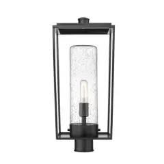 Sheridan Outdoor Post Mount Fixture - Black Aluminum Lantern, Dimmable, Wet Rated, 100W