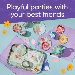 HearthSong 15-Piece Fairy-Themed Tin Tea Set for Kids with Carrying Case