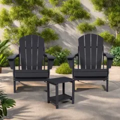 FURNIinspire Patio Seating Sets Folding Adirondack Chairs With Side Table, 3-Piece Rocking Chairs Set With Wood Texture, Black, 30&ldquo;*28&rdquo;*35&ldquo;