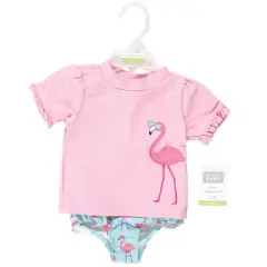 Hudson Baby Infant and Toddler Girl Swim Rashguard Set, Flamingo