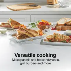 Hamilton Beach Panini Press Nonstick Indoor Grill Silver: 1500W Metal Kitchen Grill & Toaster, Hand Wash, 1-Year Warranty