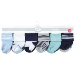 Luvable Friends Baby Boy Newborn and Baby Terry Socks, Mint Navy Stripes 12-Pack