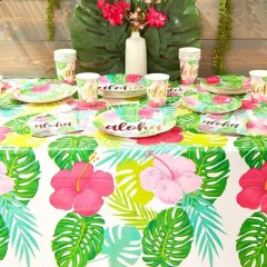 Sparkle and Bash 3 Pack Floral Plastic Tablecloth Table Cover 54"x108" for Hawaiian Luau Party Supplies