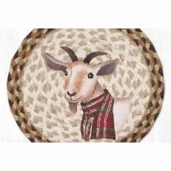 Earth Rugs Winter Goat Round Trivet &ndash; 10" Holiday Farm Animal Print on Braided Natural Jute Table Mat