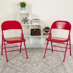 Emma and Oliver 4 Pack Triple Braced & Double Hinged Metal Folding Chair