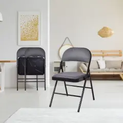 Costway Set of 4 Folding Chairs Fabric Upholstered Padded Seat Metal Frame Home Office
