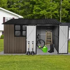 Coolbibila 10Ftx8Ft Storage Sheds, Metal Sheds With Waterproof Roofs And Metal Frame, Storage Sheds Outdoor With Lockable Doors And Window