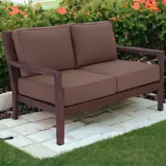 Courtyard Casual Bridgeport II Loveseat Stained Eucalyptus Wood KD  Sunbrella Fabric