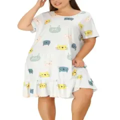 Agnes Orinda Women's Plus Size Short Sleeve Soft Comfy Lovely Cat Sleep dress
