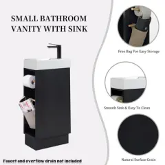 16 Inch Small Bathroom Vanity with Sink Combo, Floor Standing Bathroom Cabinet with 2 Toilet Paper Holders and Storage