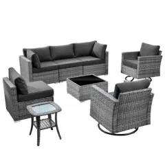Ovios Venice 8pc Wicker Outdoor Patio Furniture Set Conversation Sofa Sectional with Swivel Chairs and Cushions