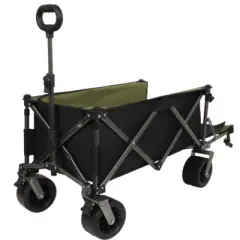 FURNIinspire Outdoor Serving Carts Collapsible Folding Wagon 400L Extra Collapsible Wagon with Tailgate Beach Wagon Cart, Black, 49.02"*22.05"*35.04"