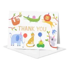 10ct Thank You Animals with Party Hats Cards: American Greetings, Greeting Cards Pack, Kids Notes, Multicolored, All Occasions