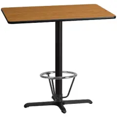 Flash Furniture 30'' x 42'' Rectangular Natural Laminate Table Top with 23.5'' x 29.5'' Bar Height Table Base and Foot Ring