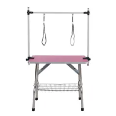DSVIMOY 36" Folding Dog Pet Grooming Table with Adjustable Arm and Clamps, Pet Dog Cat Grooming Table, Pink, 36"*23.6"*65.5"