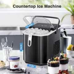 R.W.FLAME Portable Ice Maker,self-cleaning,makes 9 cubes in 6 minutes,26.5 lbs/24h,includes ice scoop and basket,2 ice cube sizes for home,office