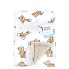 Hudson Baby Boys Plush Blanket with Furry Binding and Back, Teddy Bears, One Size