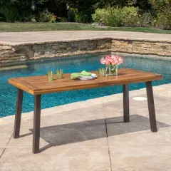 Christopher Knight Home Rust Water and UV-Resistant Rectangle Acacia Wood Outdoor Patio Dining Table Teak Finish: Weather-Resistant Patio Furniture