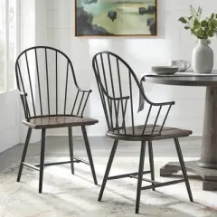 Set of 2 Milo Windsor Metal with Wood Seat Dining Armchairs Black/Espresso Brown - Buylateral