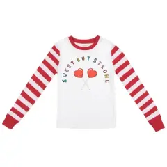 Sweet But Strong Youth Girls Red & White Striped Long Sleeve Shirt & Sleep Pants Set