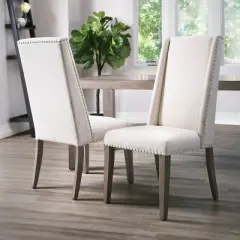 Set of 2 Marjorie Acacia Upholstered Dining Chair Cream/Gray - Abbyson Living