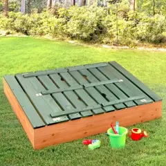 Badger Basket Covered Convertible Cedar Sandbox with Two Bench Seats - Natural/Green