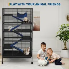 Metal Small Animal Cage, 6-Tier Ferret Cage with Removable Flannel ramps and Hammock for Chinchillas/Guinea Pig/Rabbit/Rolling Critter Nation Cage