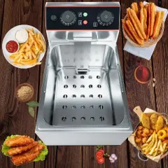 Acekool 6L Commercial Deep Fryer, Countertop Electric Fryer with Basket & Lid, Adjustable Temp, Stainless Steel for Restaurant Home Kitchen