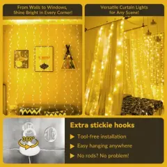 Itopfox 300LED Fairy Curtain Lights, Warm White USB Plug in 8 Modes String Hanging Lights with Remote for Bedroom, Indoor, Outdoor, Weddings, Party