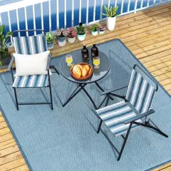 Costway 3pcs Patio Folding Dining Table Chair Set Heavy-Duty Metal Portable Outdoor