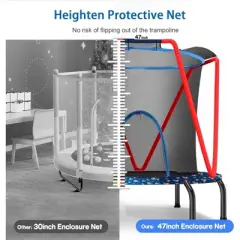 Jump Into Fun Kids Trampoline with Safety Enclosure Net - 66" Trampoline No Pinch Hazards & No-Gap Design, Arched Legs with Suction Cups