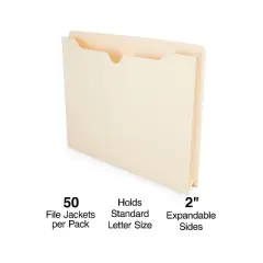 MyOfficeInnovations File Jackets with Reinforced Tab 2" Expansion Letter Size Manila 50/BX 440373