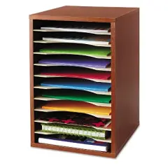 Safco Wood Desktop Literature Sorter, 11 Compartments, 10.63 x 11.88 x 16, Cherry