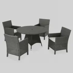 Cypress 5pc Round Wicker Patio Dining Set - Gray - Christopher Knight Home