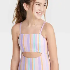 Girls' Pastel Printed Striped One Piece Swimsuit - art class&trade;